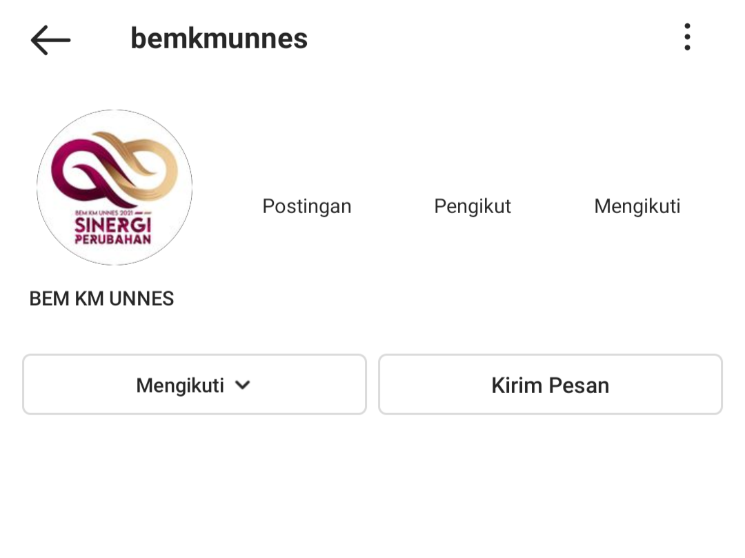 Tangkapan layar laman akun instagram BEM KM Unnes yang diretas