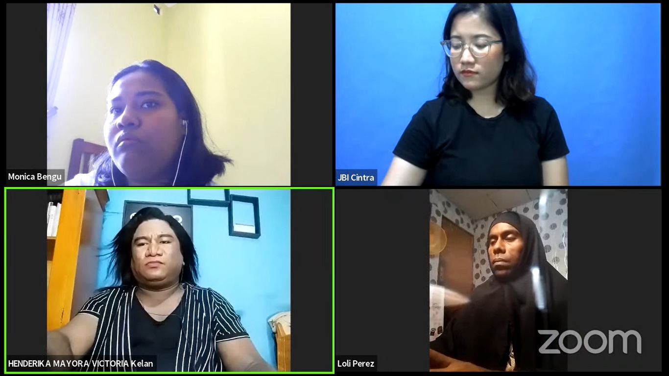 Tangkapan layar diskusi daring Jubaedah dengan tema #TitikTemu: Gerakan Transgender dan Feminis Indonesia Tengah dan Timur, pada Jumat (24/3). [Laely/Magang BP2M]