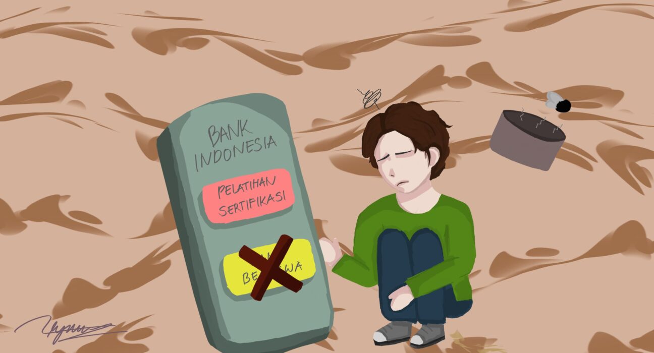 Ilustrasi kekecewaan mahasiswa dalam menanti pencairan dana beasiswa Bank Indonesia (Alya/BP2M)