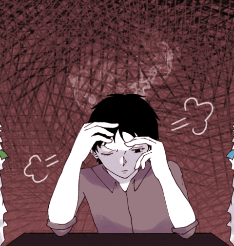 Ilustrasi mahasiswa yang terjebak burnout akibat tugas [Hanna/BP2M]