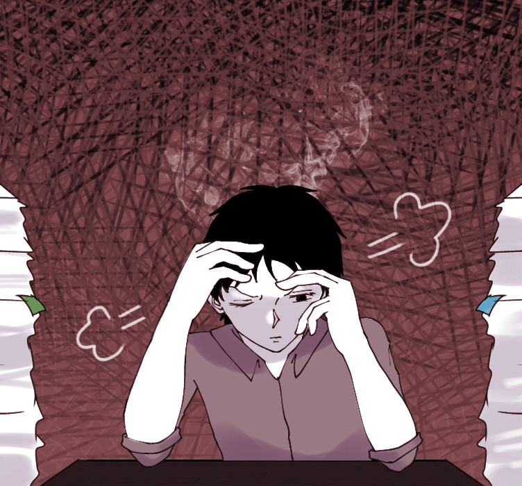 Ilustrasi mahasiswa yang terjebak burnout akibat tugas [Hanna/BP2M]