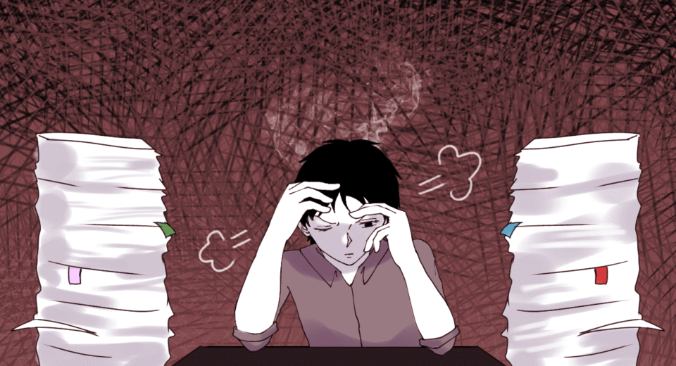 Ilustrasi mahasiswa yang terjebak burnout akibat tugas [Hanna/BP2M]