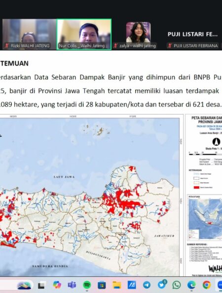Tangkapan layar ketika Nur Colis tengah memaparkan kajian riset singkat Wahana Lingkungan Indonesia (WALHI) Jawa Tengah pada Senin (19/01/2026) [BP2M]