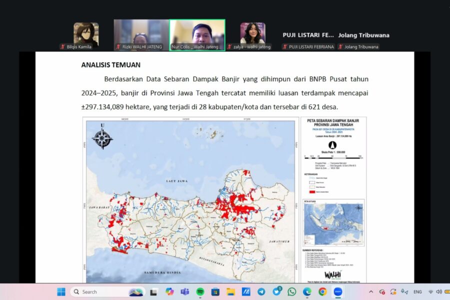 Tangkapan layar ketika Nur Colis tengah memaparkan kajian riset singkat Wahana Lingkungan Indonesia (WALHI) Jawa Tengah pada Senin (19/01/2026) [BP2M]