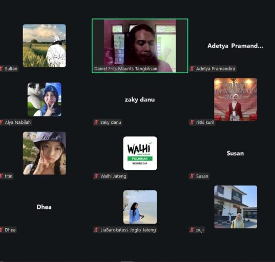 Tangkapan layar ketika WALHI tengah memaparkan kajian riset singkat Wahana Lingkungan Indonesia (WALHI) Jawa Tengah pada Jumat (27/02/2026) [BP2M]